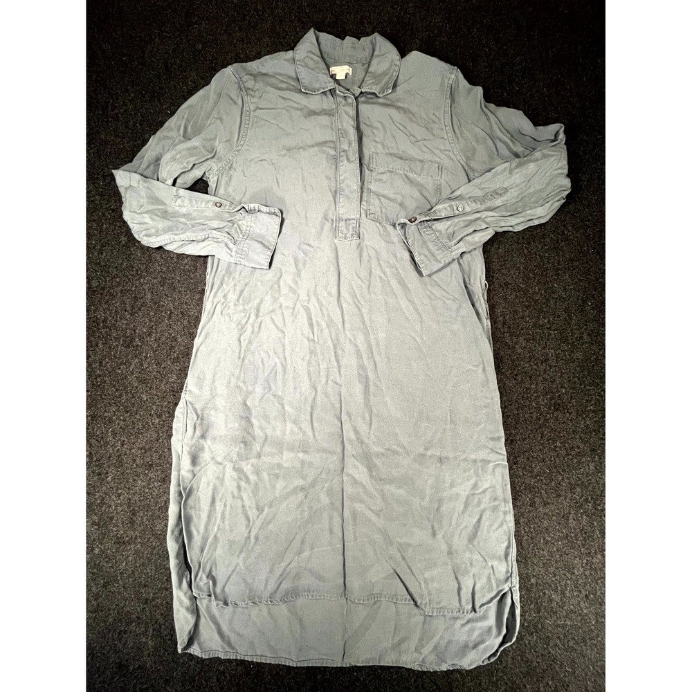 Gap Popover Shirt Dress Womens Small Gray Long Sleeve Back Box High‎ Low Hem